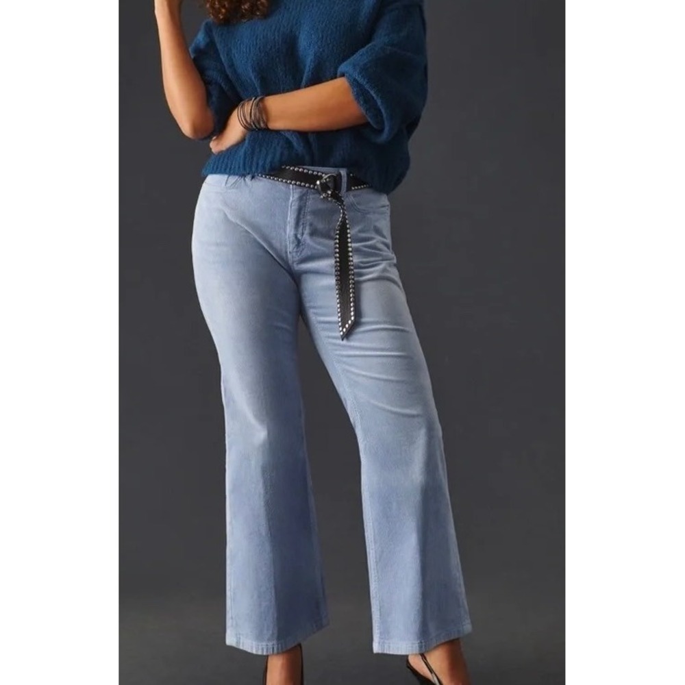 Anthropologie The Yaya Mid-Rise Crop Flare Corduroy Jeans Wedgewood Blue 22W